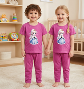 Kids Pink Princess Graphic 2 Piece Suit – Soft Breathable Jersey T-Shirt & Pajama Set