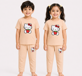 Kids Beige Hello Kitty Strawberry 2-Piece T-Shirt & Pajama Set