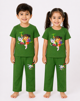 Kids Green Adventure Cartoon 2-Piece Suit – Soft Jersey T-Shirt & Pajama Set