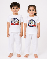 Kids White Racing Cars 2-Piece T-Shirt & Pajama Set
