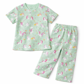 Generic Night Suit (Crew Neck) - S/Sleeve - 45s PC Interlock - Green Ash - UniCorn Print
