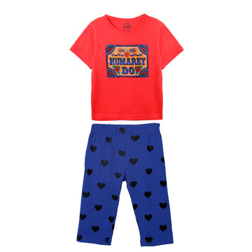 Girls' Hum Do Red and Navy Truck Art Print T-Shirt & Trouser Set