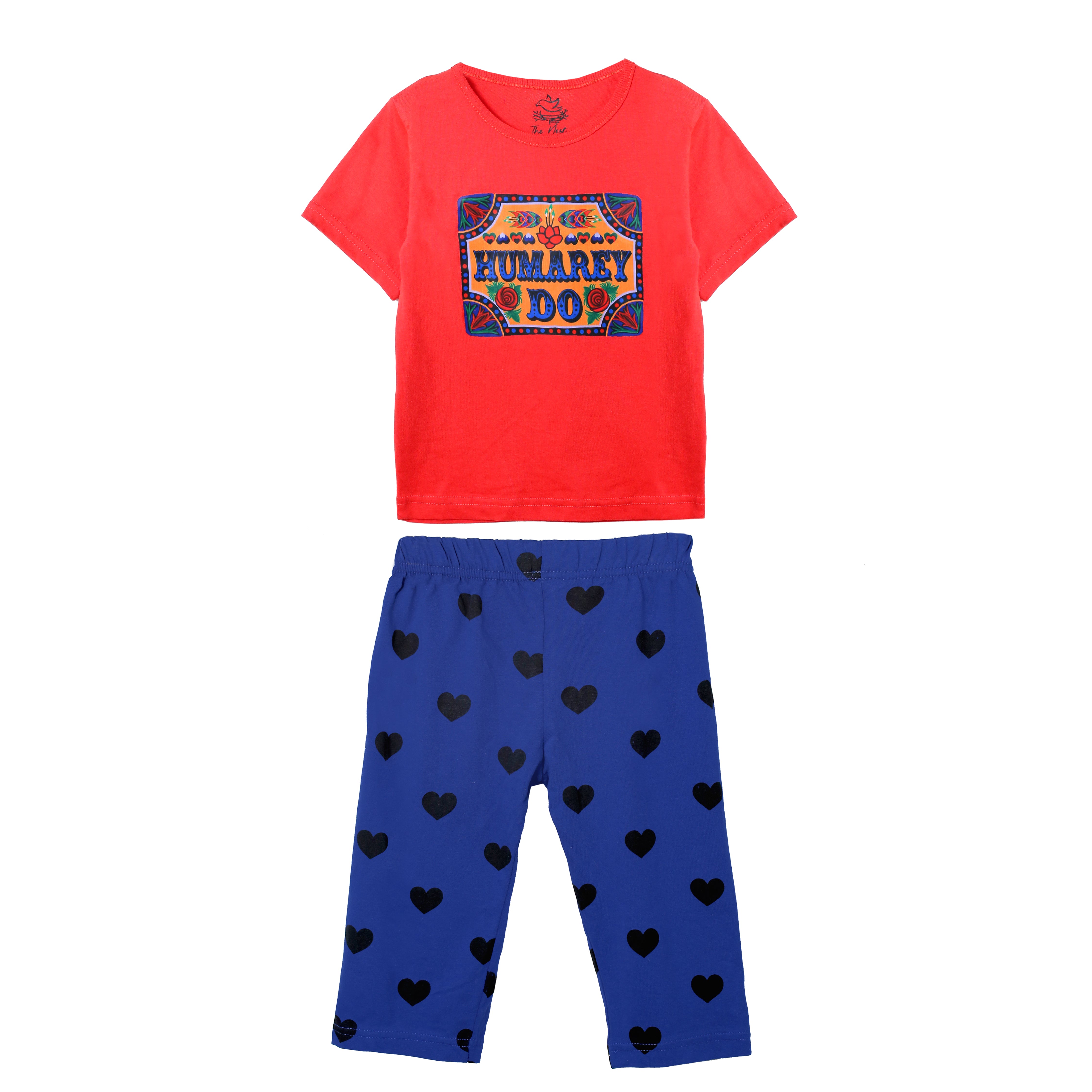 Girls' Hum Do Red and Navy Truck Art Print T-Shirt & Trouser Set