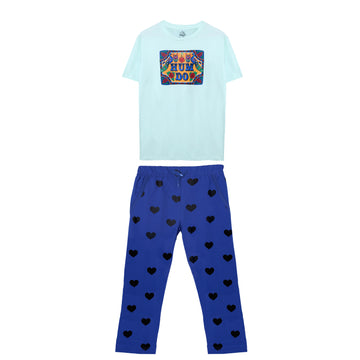 Women's Hum Do Light Mint and Pastel Sea Green Truck Art Print T-Shirt & Pajama Set