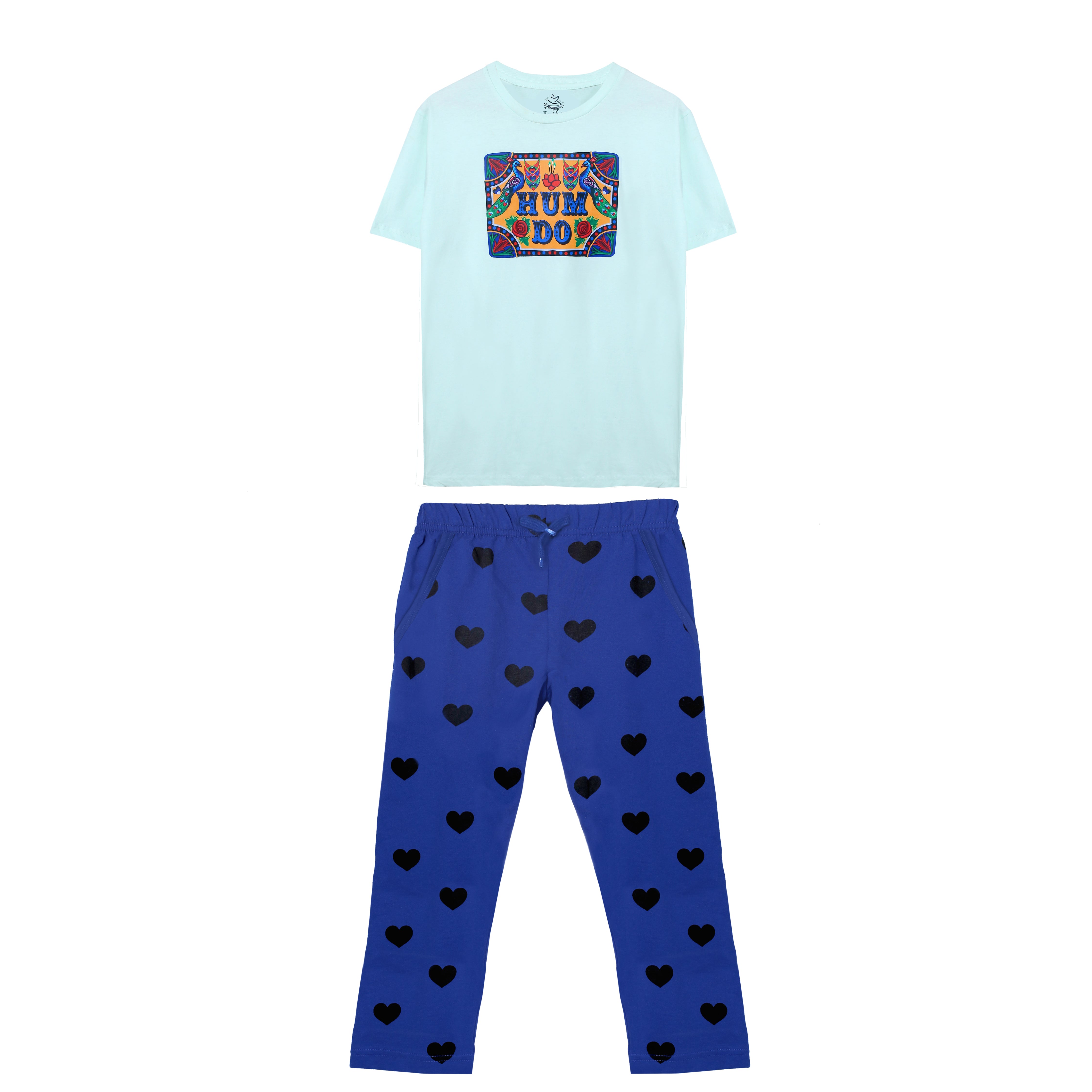 Women's Hum Do Light Mint and Pastel Sea Green Truck Art Print T-Shirt & Pajama Set