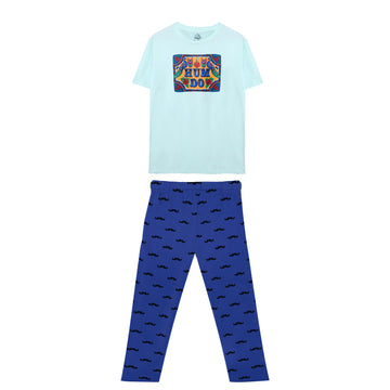 Men's Hum Do Light Mint and Pastel Sea Green Truck Art Print T-Shirt & Trouser Set