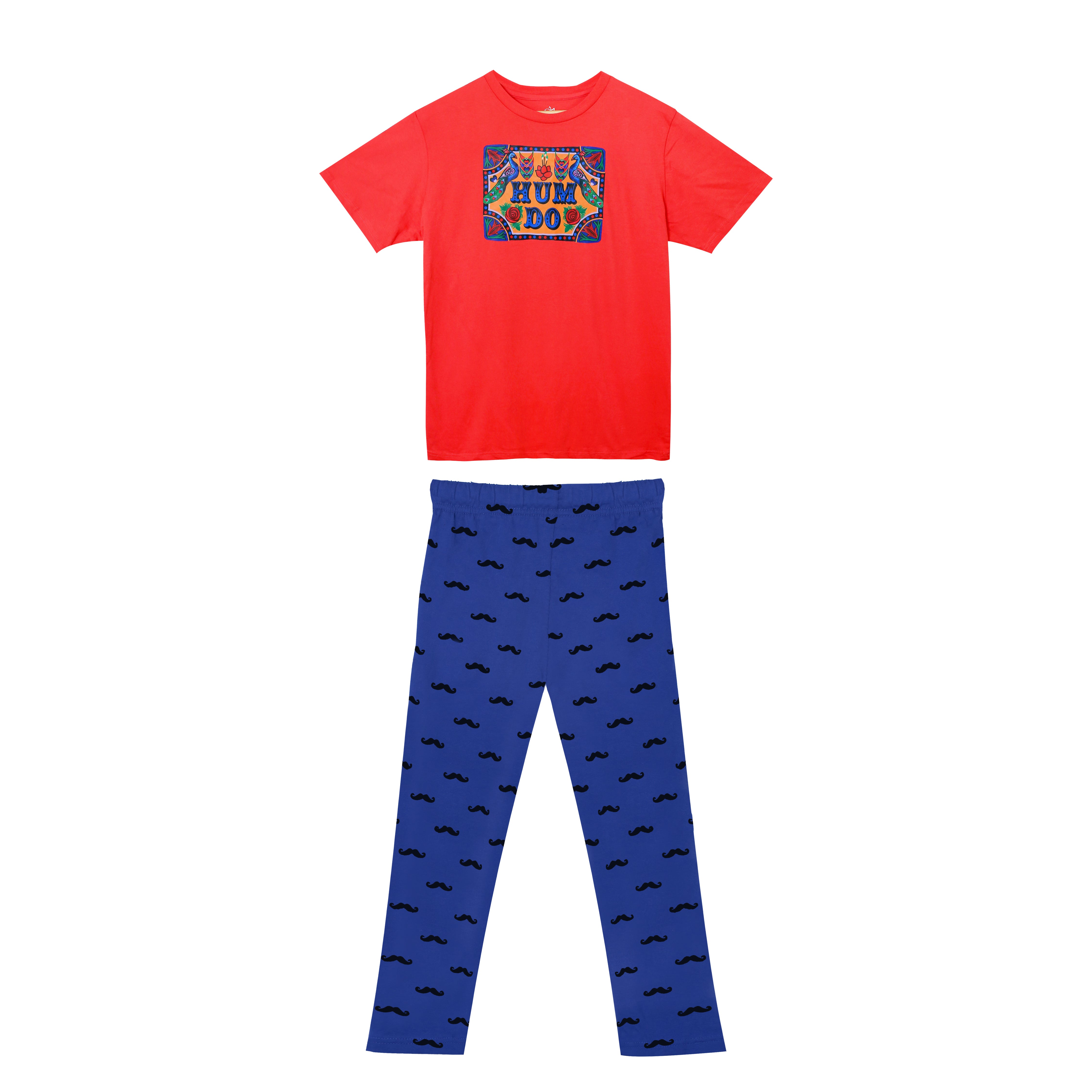 Men's Hum Do Red and Navy Truck Art Print T-Shirt & Trouser Set
