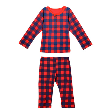 Girls Red and Navy Check Print Longsleeve & Trouser Set