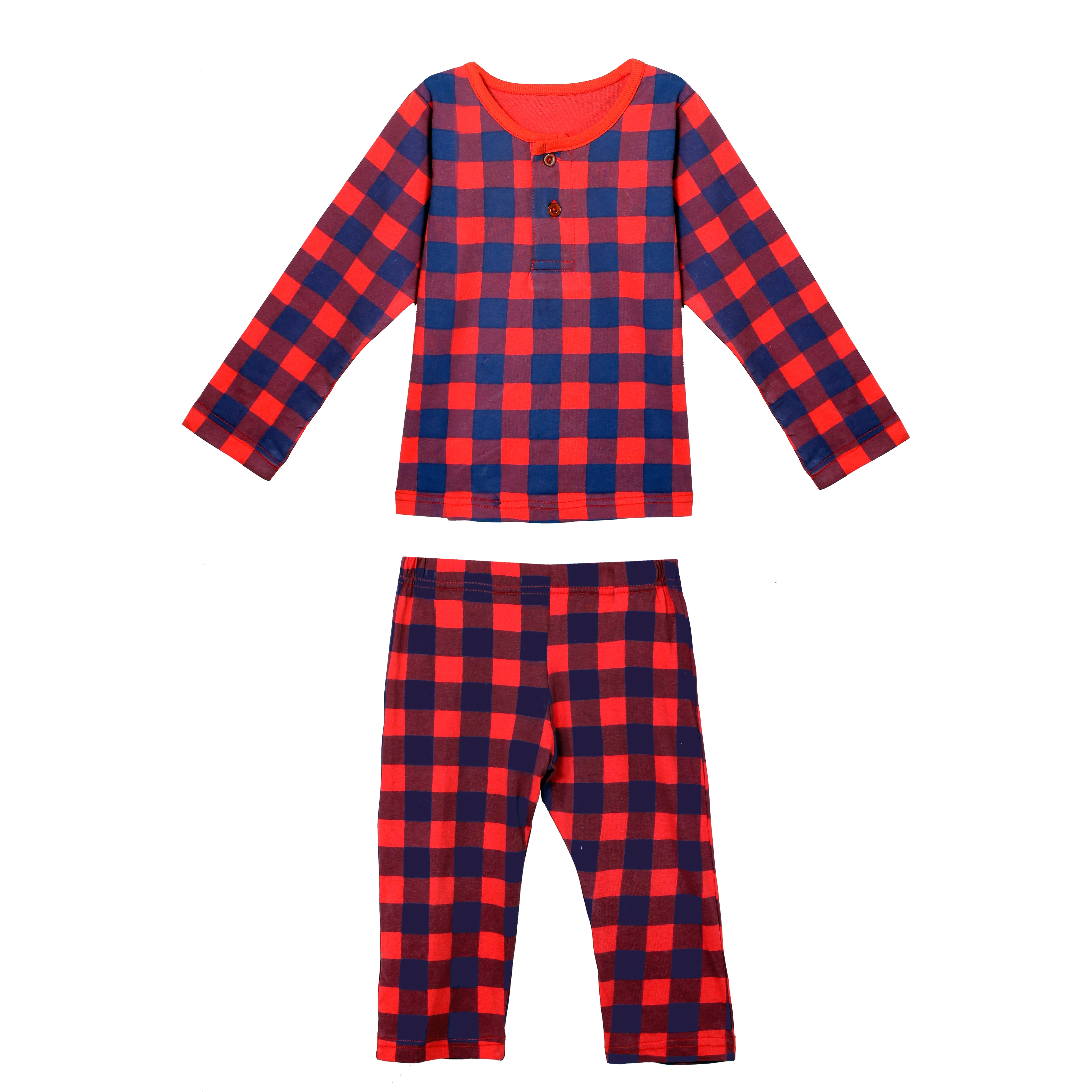 Girls Red and Navy Check Print Longsleeve & Trouser Set