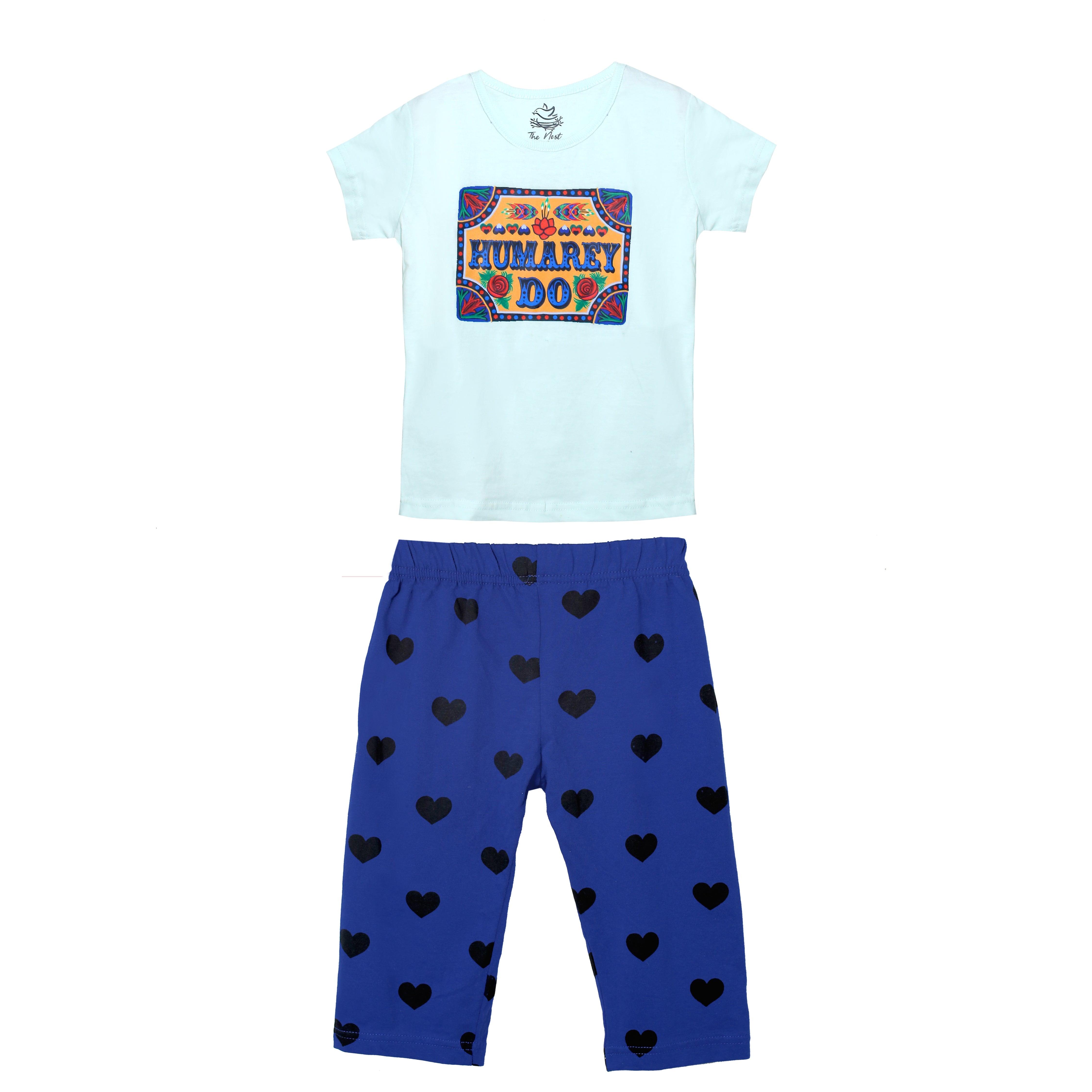 Girls' Hum Do Light Mint and Pastel Sea Green Truck Art Print T-Shirt & Trouser Set