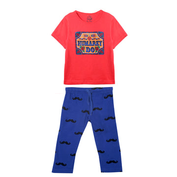 Boys' Hum Do Red and Navy Truck Art Print T-Shirt & Trouser Set