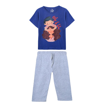 Boys' Baba and Mama Navy and Grey Urdu Scribble and Animation "MAMA KI JAAN" Print T-Shirt & Pajama Set