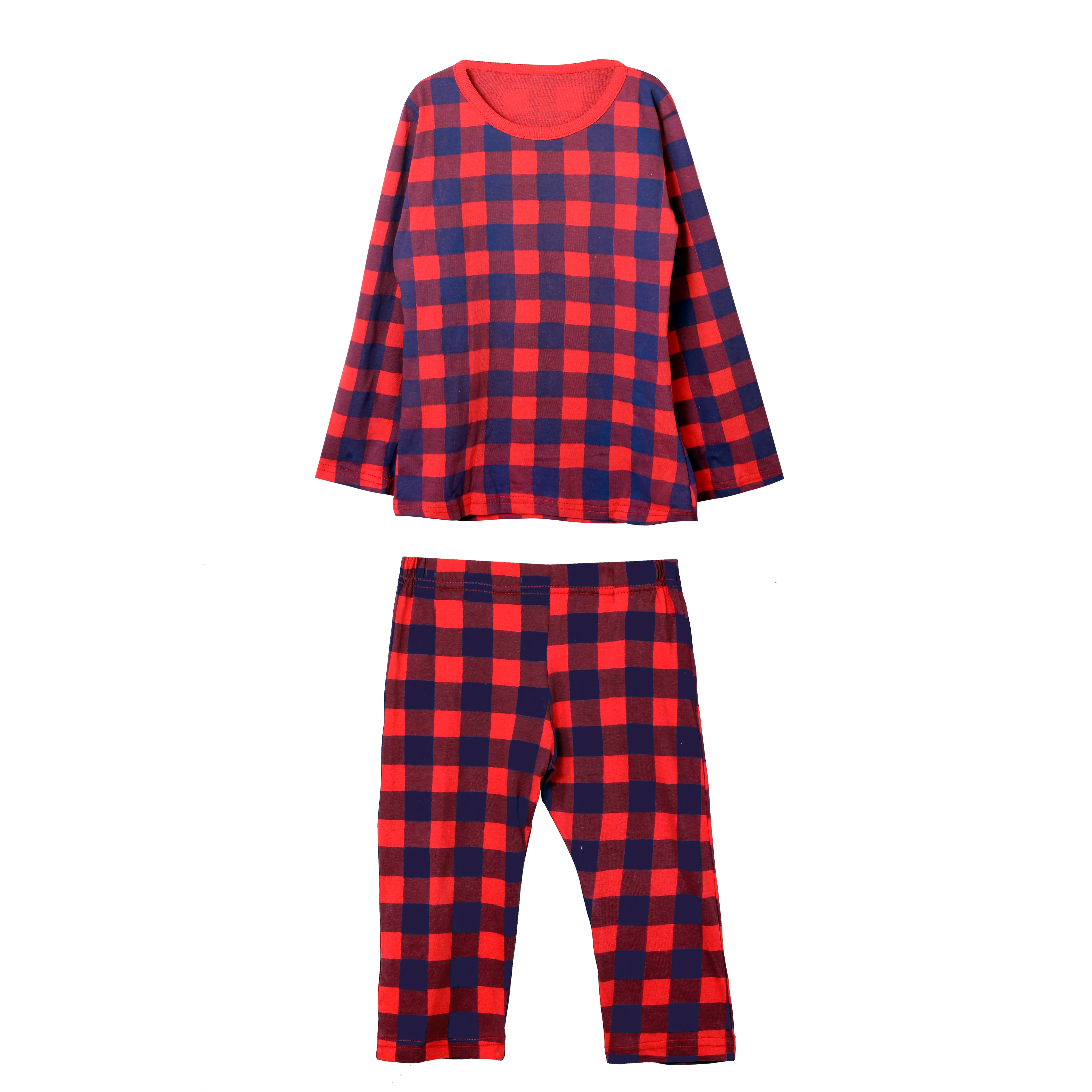 Boys Red and Navy Check Print Longsleeve & Trouser Set