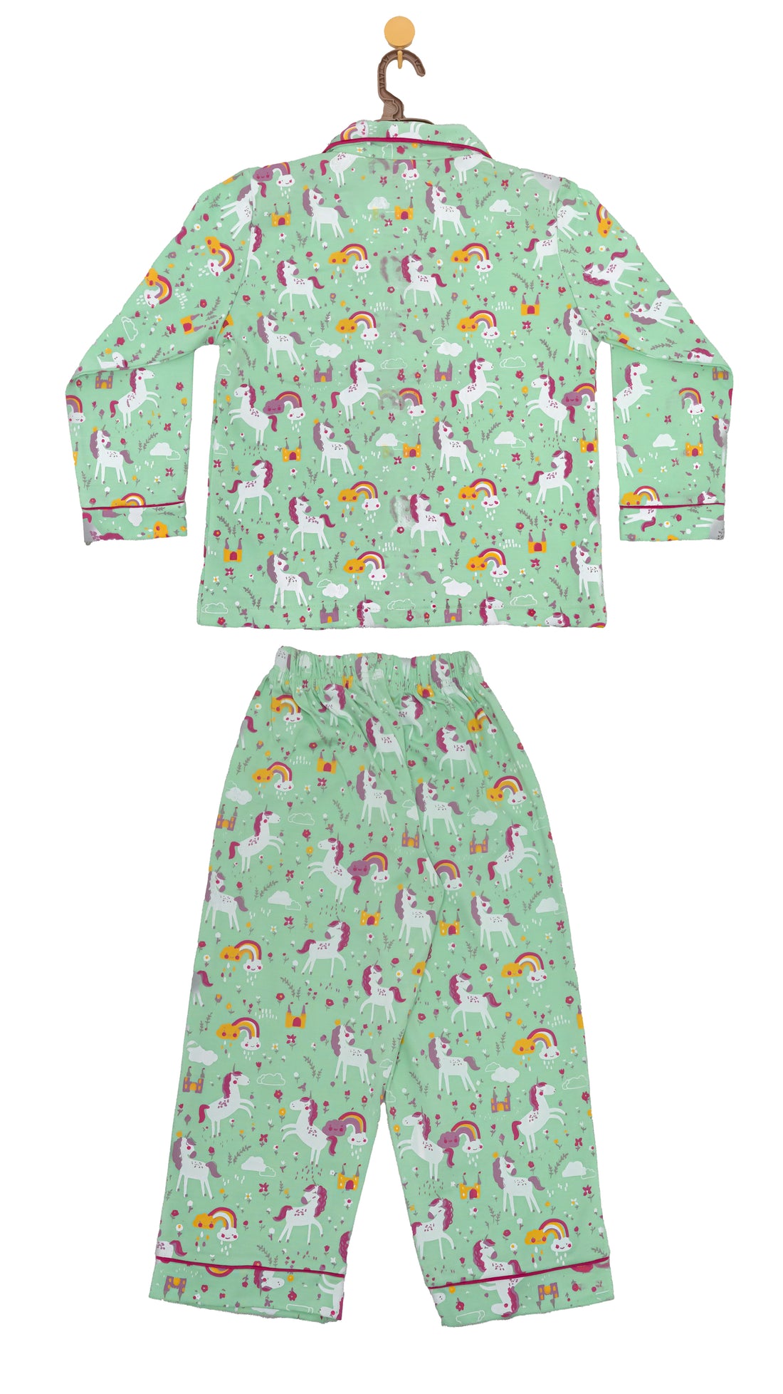 Generic Night Suit (Pipping) - F/Sleeve - 45s PC Interlock - Green Ash - UniCorn Print