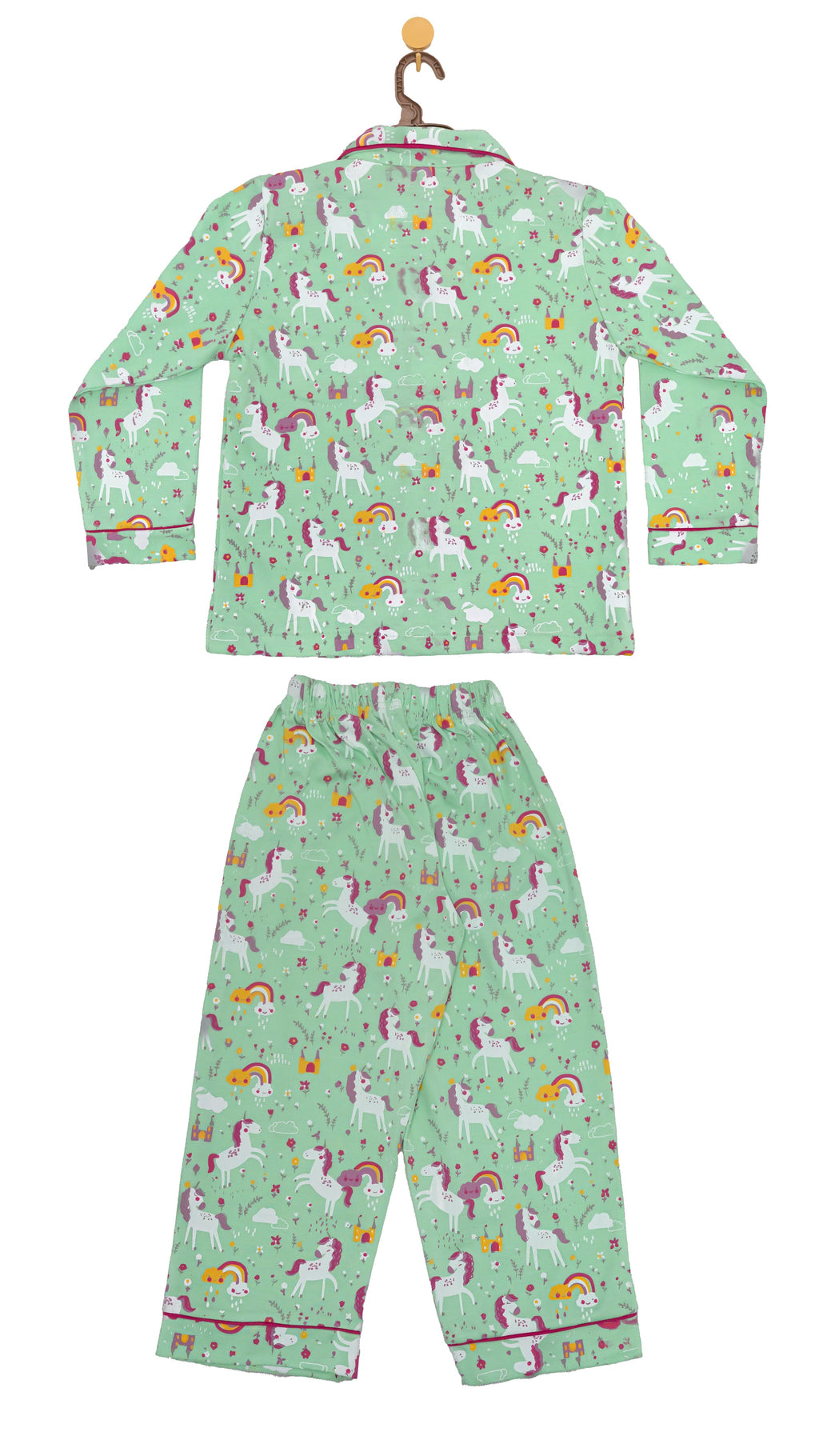 Generic Night Suit (Pipping) - F/Sleeve - 45s PC Interlock - Green Ash - UniCorn Print