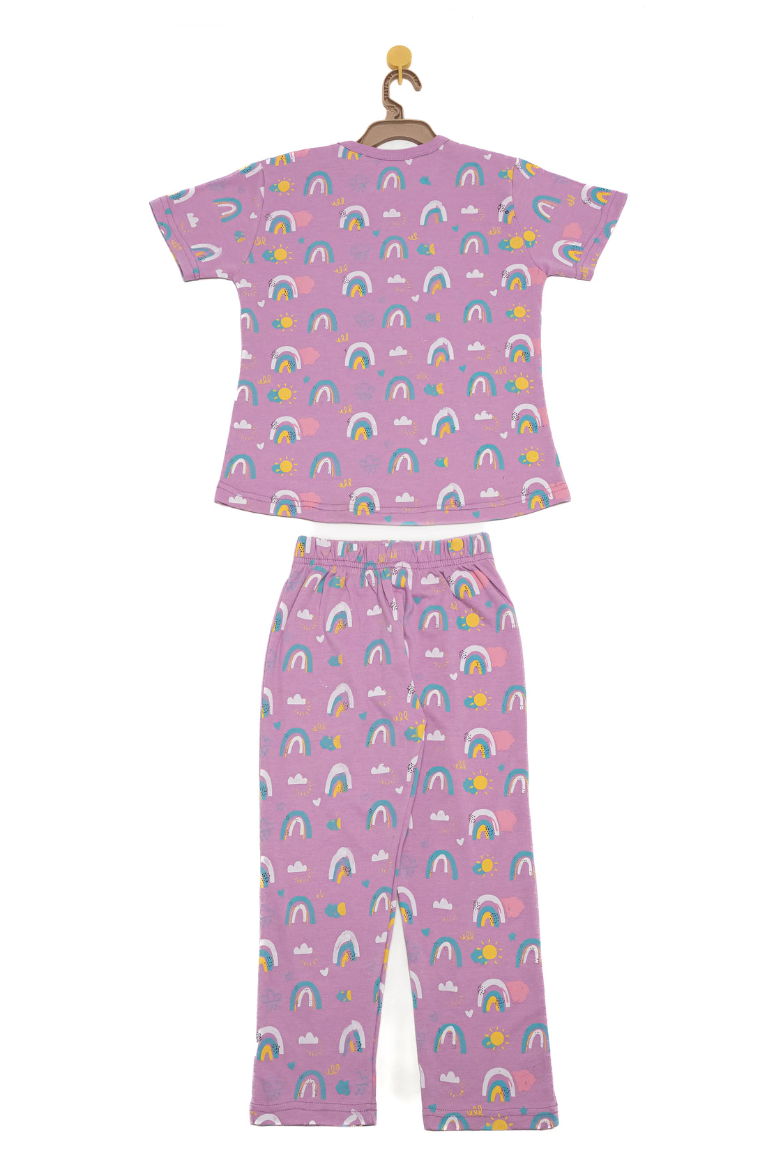 Generic Night Suit (Crew Neck) - S/Sleeve - 45s PC Interlock - Orchid - Rainbow Print