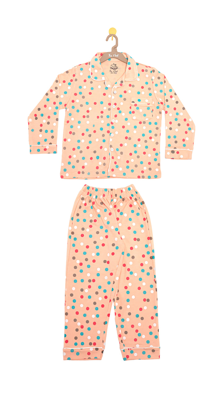 Polka Peach 2-piece button-down Pyjama set