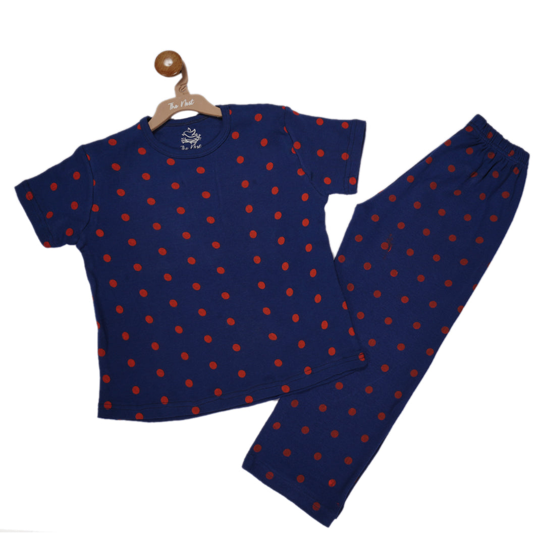 Generic Night Suit (Crew Neck) - Polka Dot Blue