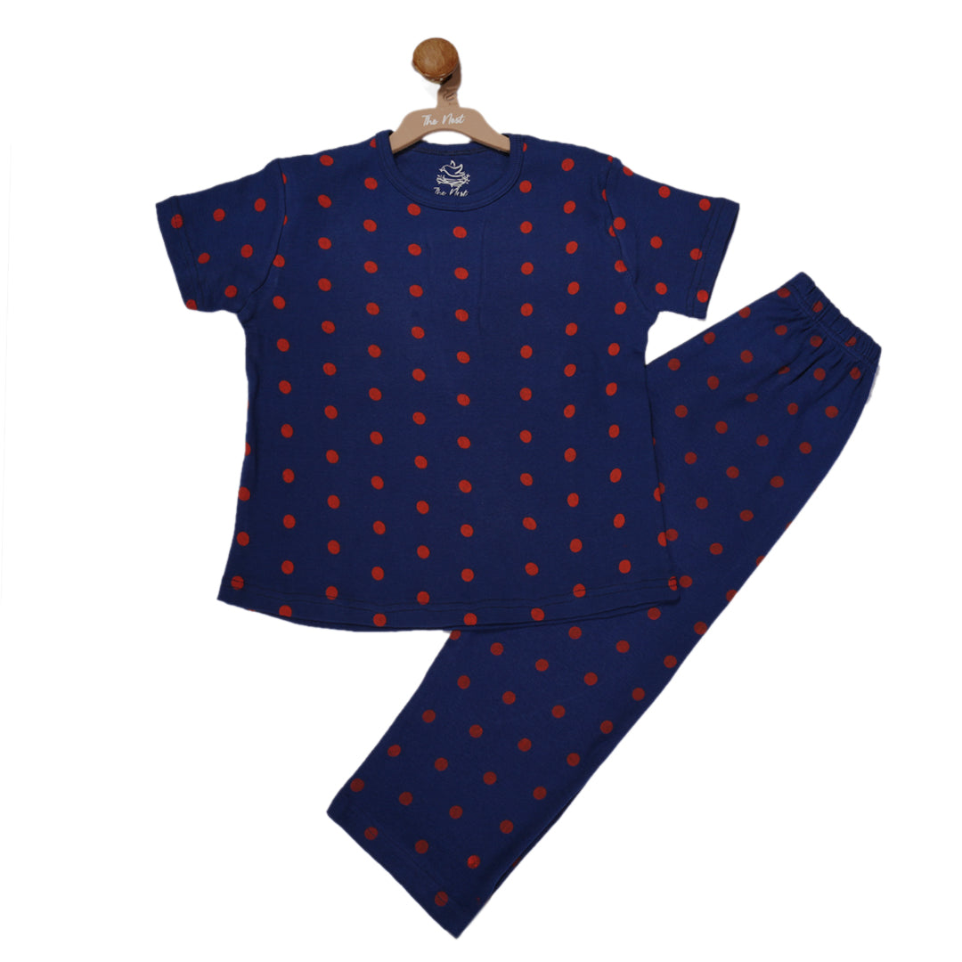 Generic Night Suit (Crew Neck) - Polka Dot Blue
