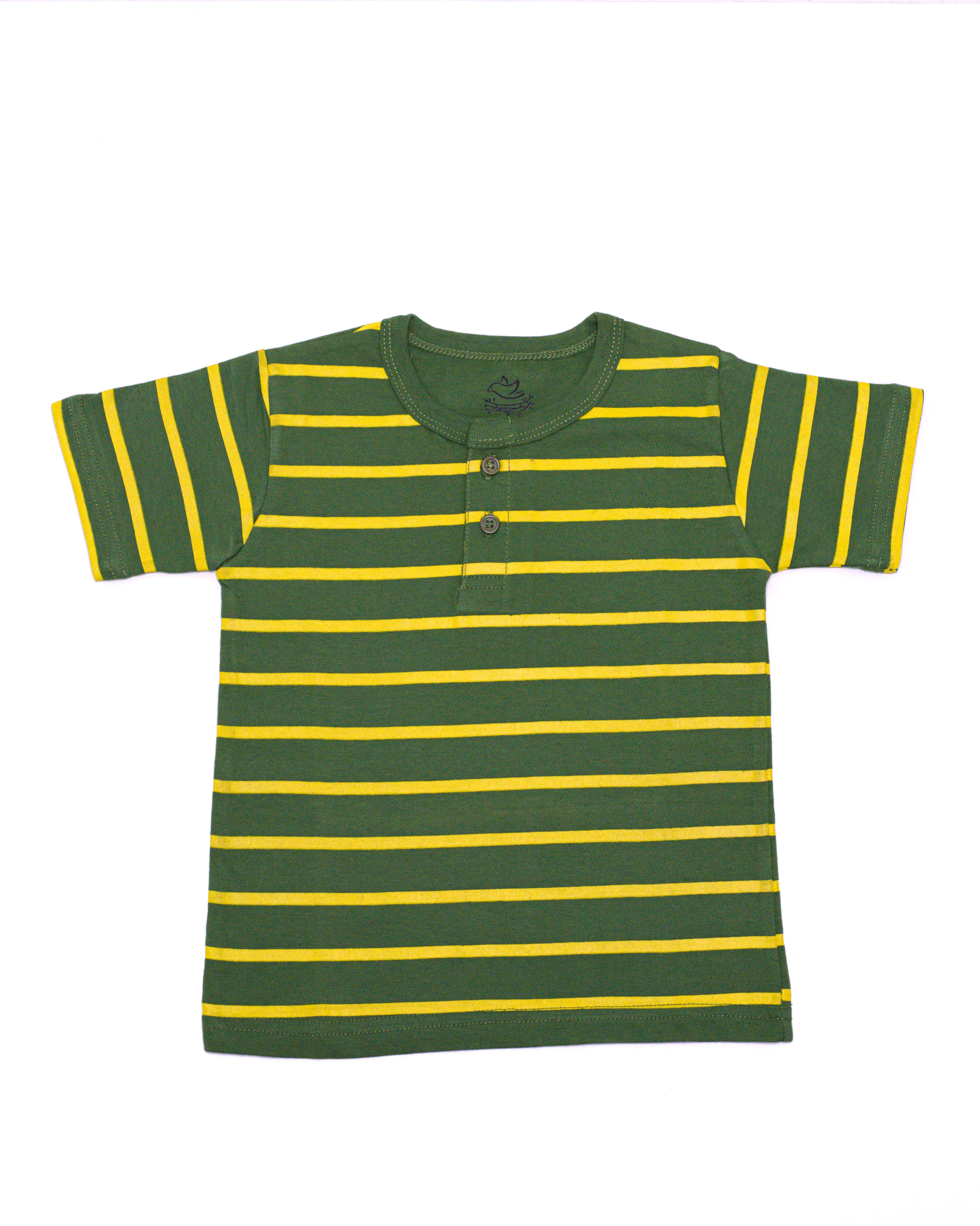 Green and Yellow Striped Henley T- Shirt