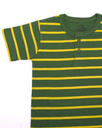 Green and Yellow Striped Henley T- Shirt
