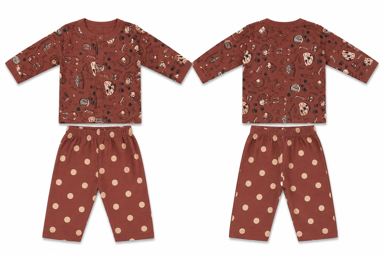 Kids Brown Pet Print Jersey 2 Piece Loungewear Set