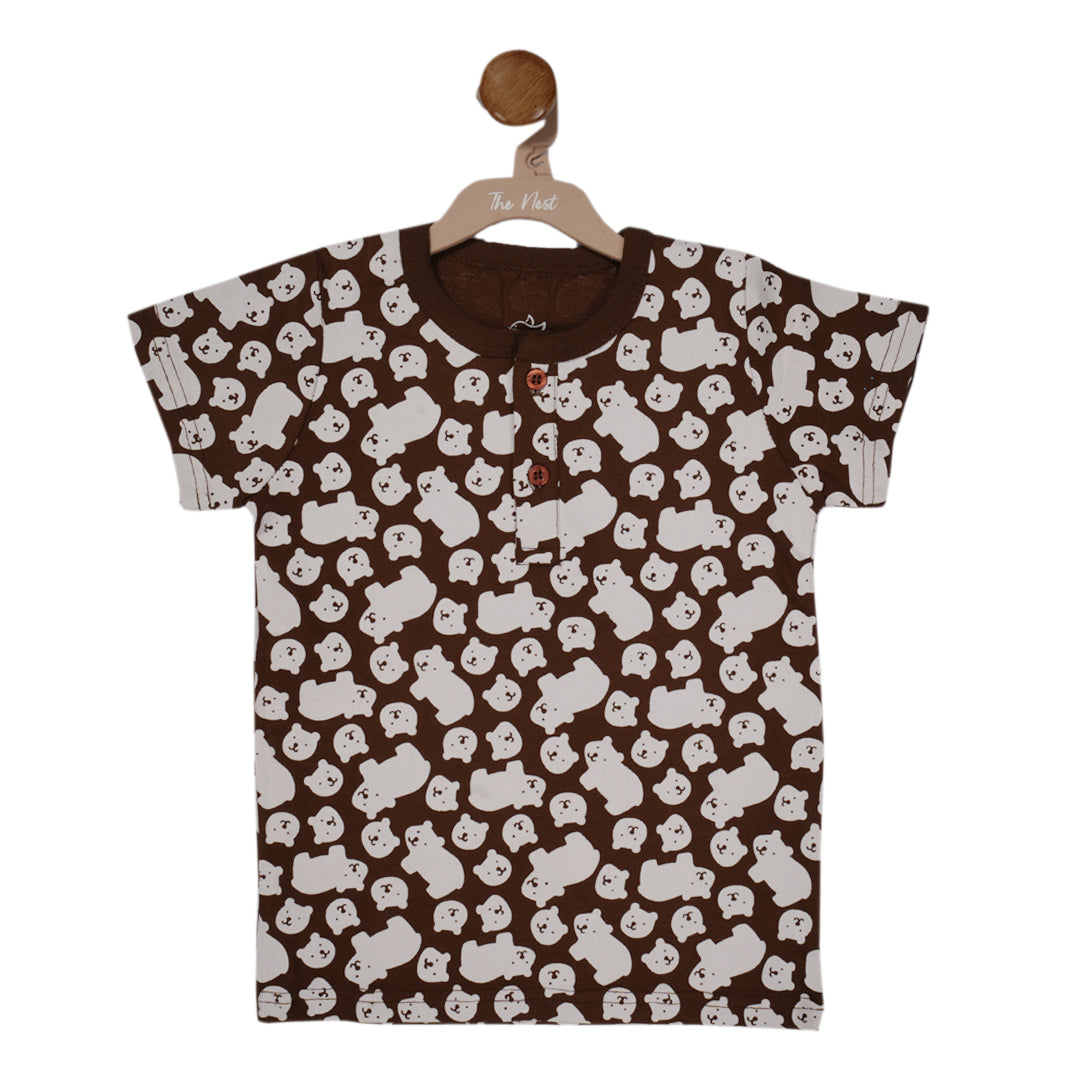 Bear Print Henley T-Shirt