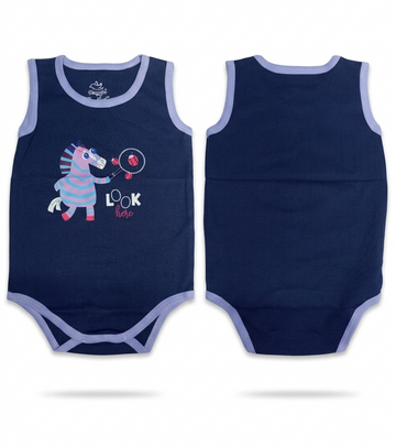 Premium Ribbed Cotton Baby Bodysuit – Sleeveless Playwear Romper with Cute Zebra Graphic