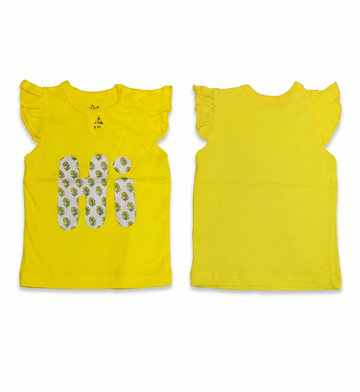 ibrant Yellow Baby Girls Flutter Sleeve T-Shirt – Cute Floral "Hi" Graphic Playwear Top