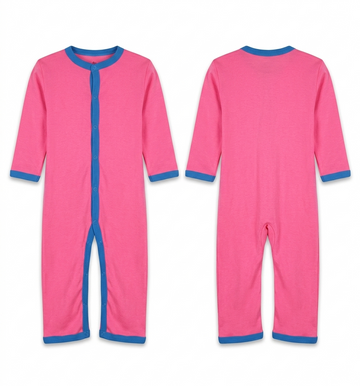 Premium Long Sleeve Cotton Baby SleepingSuit – Bright Pink and Blue Contrast Loungewear