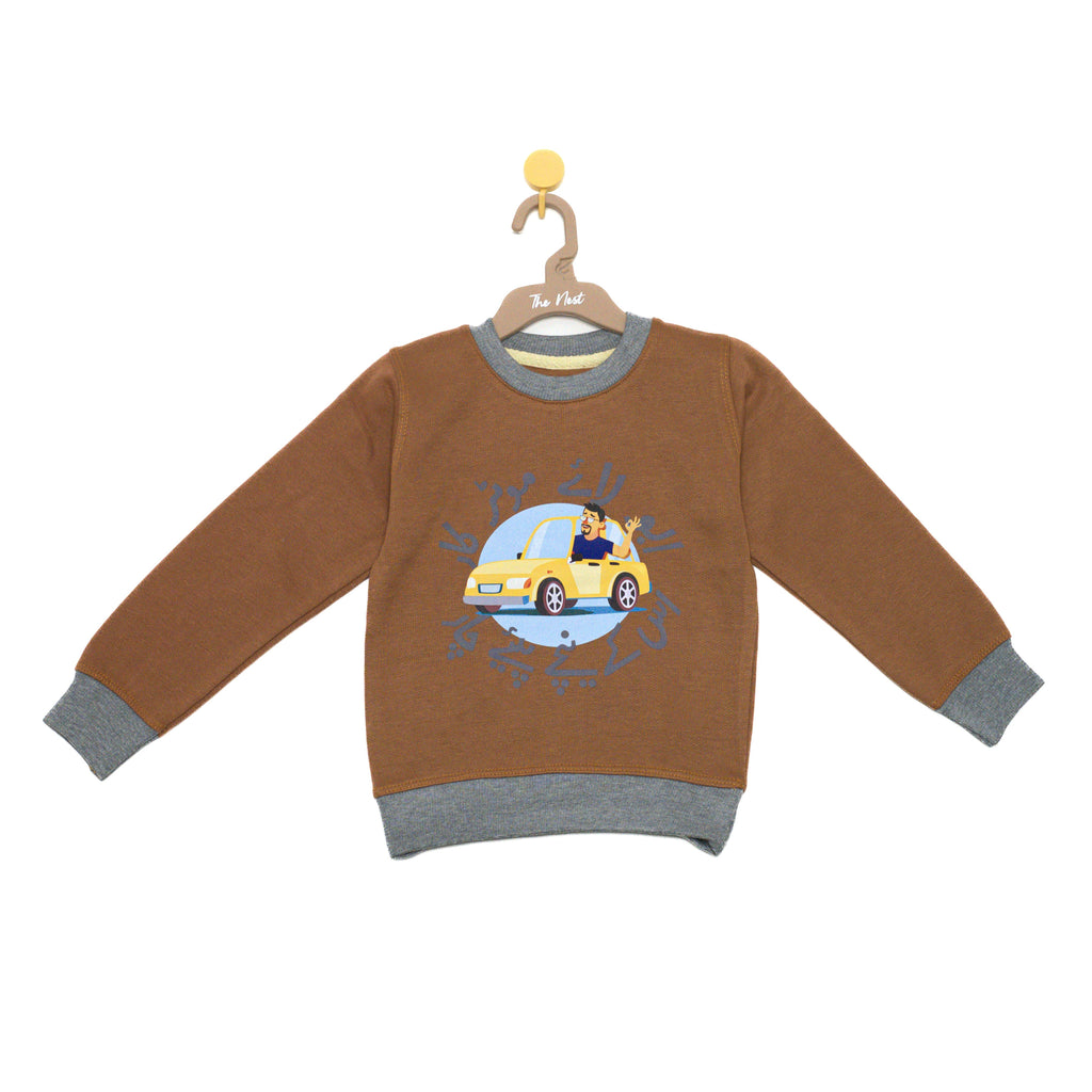 Abu Laye Motor Car Round Neck Sweatshirt - Brown
