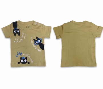 Premium Cotton Kids T-Shirt in Olive Green – Cute Black Cats & Urdu Script Graphic Playwear Top