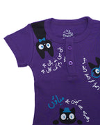 Ghousla Cat Henley T-Shirt - Bright Violet