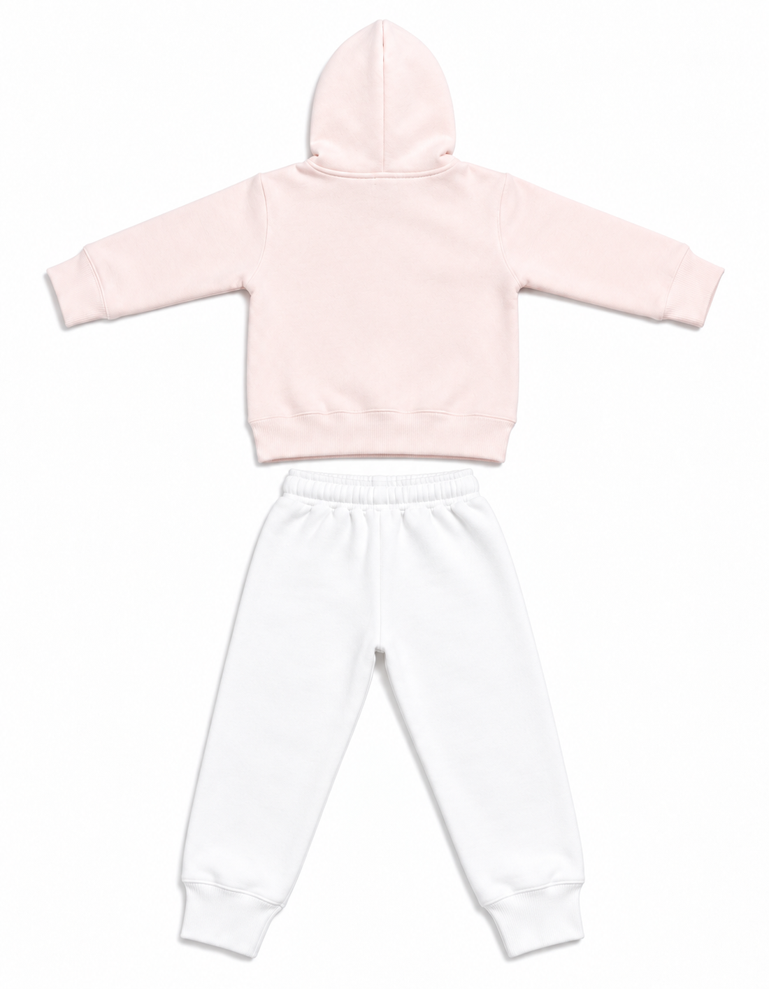 Pink & White Kids Fleece Tracksuit Set