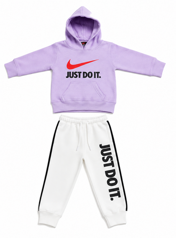 Lilac & White Kids Fleece Tracksuit Set