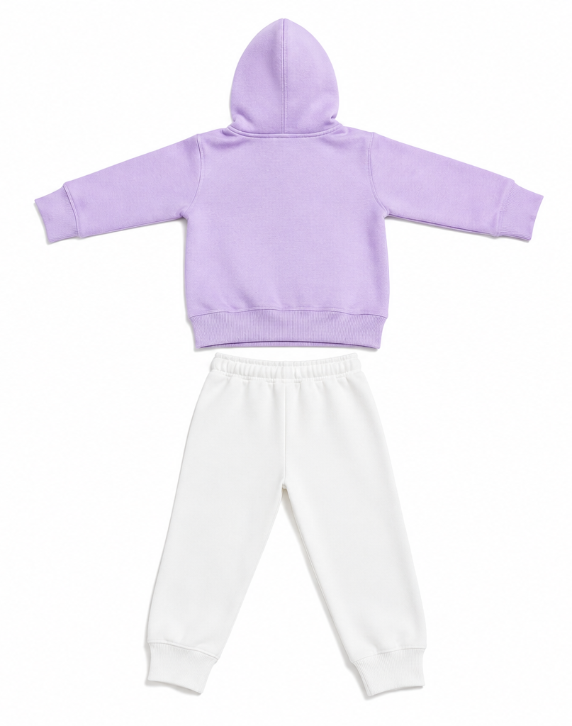 Lilac & White Kids Fleece Tracksuit Set