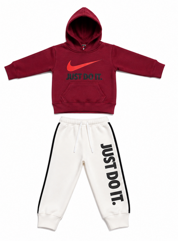 Maroon & Off White Kids Fleece Tracksuit Set