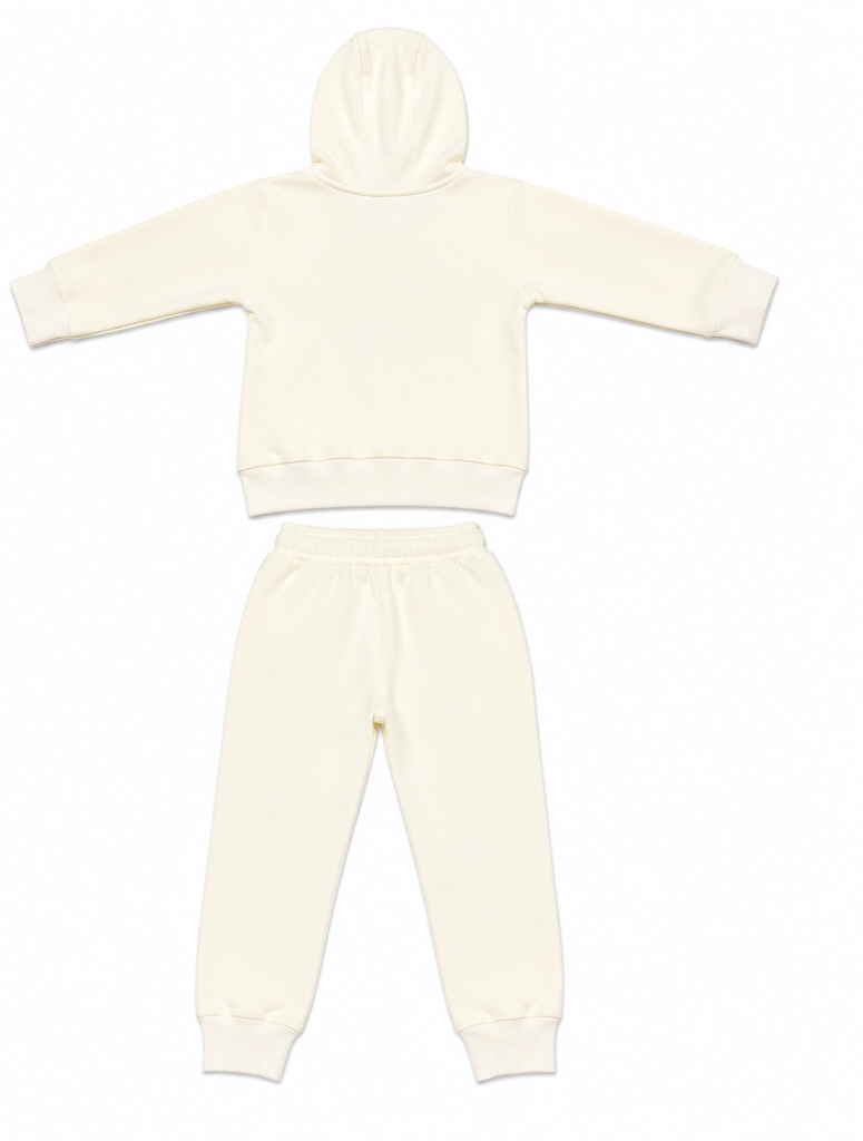 Cream Kids Fleece Tracksuit Set