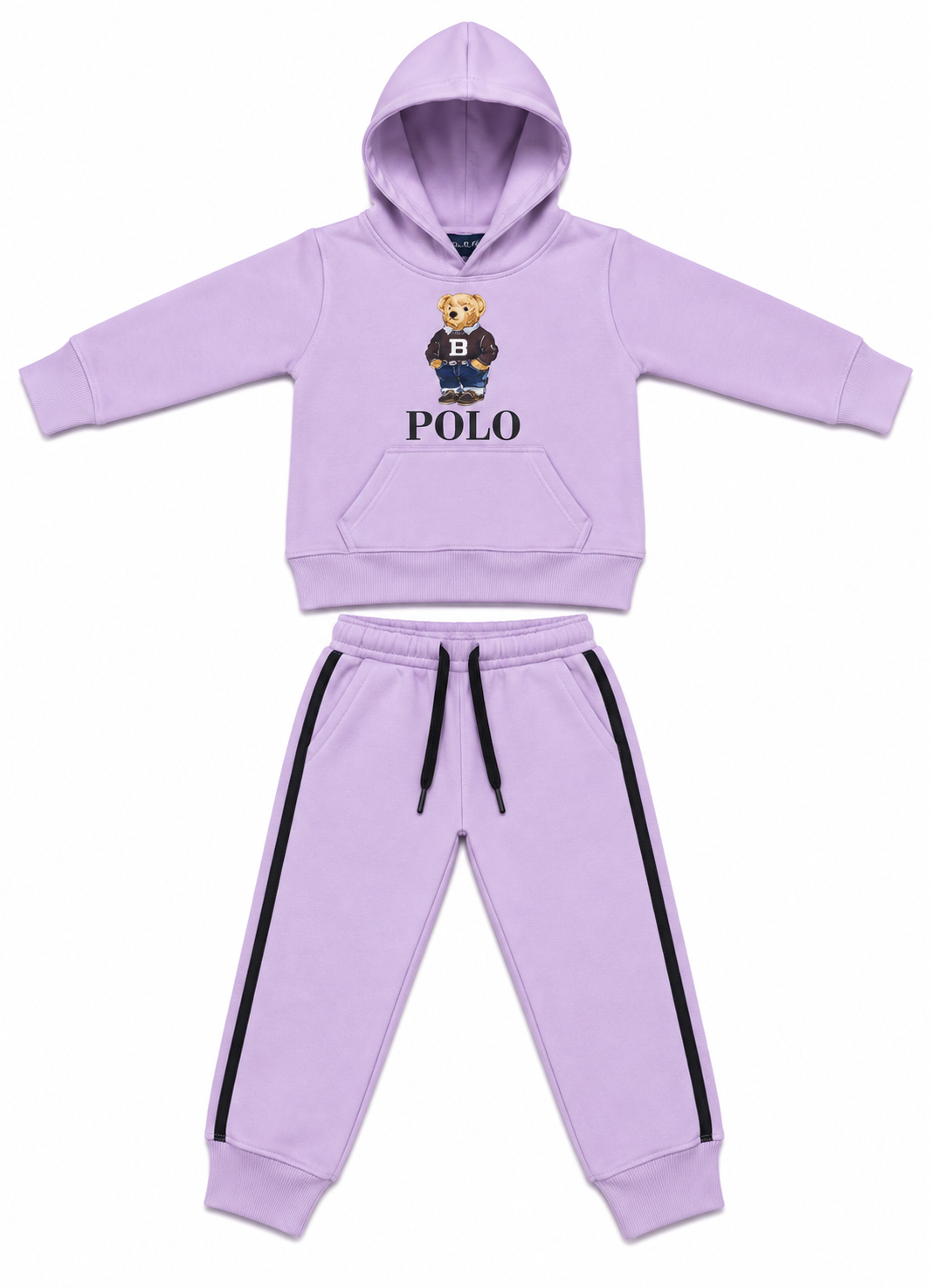 Lilac Bear Print Kids Fleece Tracksuit Set