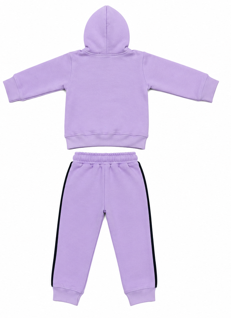 Lilac Bear Print Kids Fleece Tracksuit Set