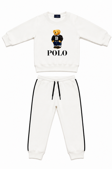 Off-White Bear Print Kids Fleece Sweatshirt & Trouser Set