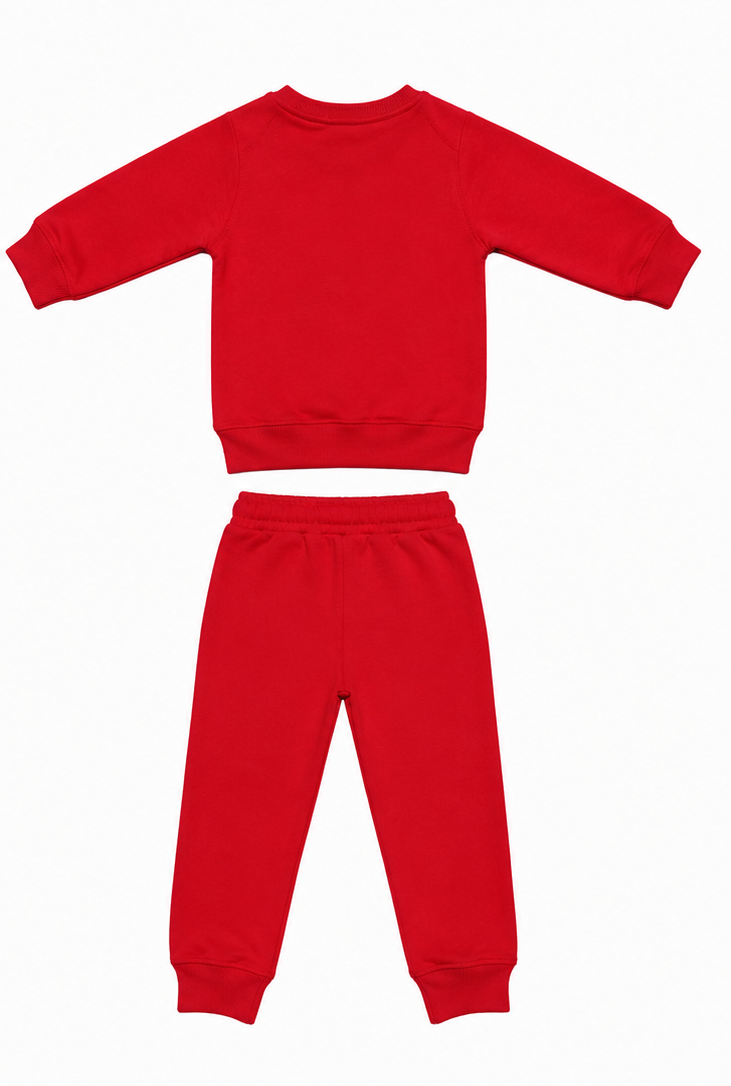 Red Bear Print Kids Fleece Sweatshirt & Trouser Set