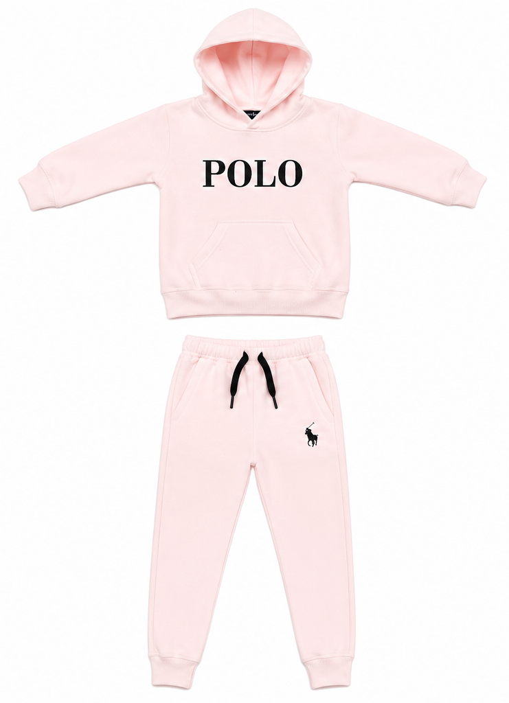Baby Pink Kids Fleece Tracksuit Set