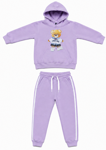 Lilac Bear Graphic Kids Fleece Tracksuit Set