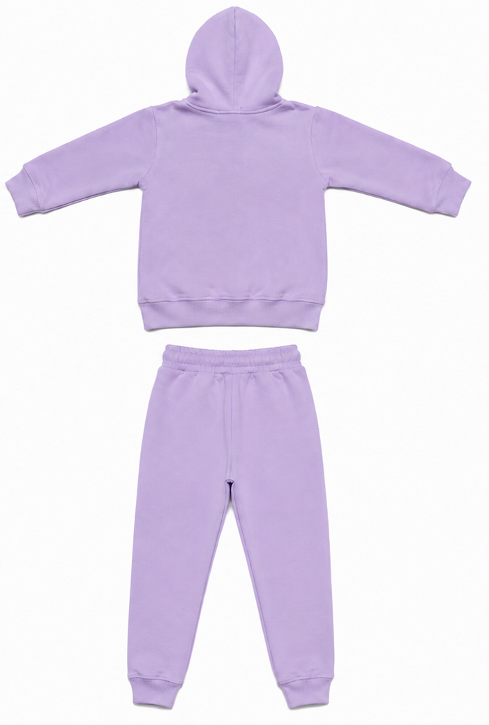 Lilac Bear Graphic Kids Fleece Tracksuit Set