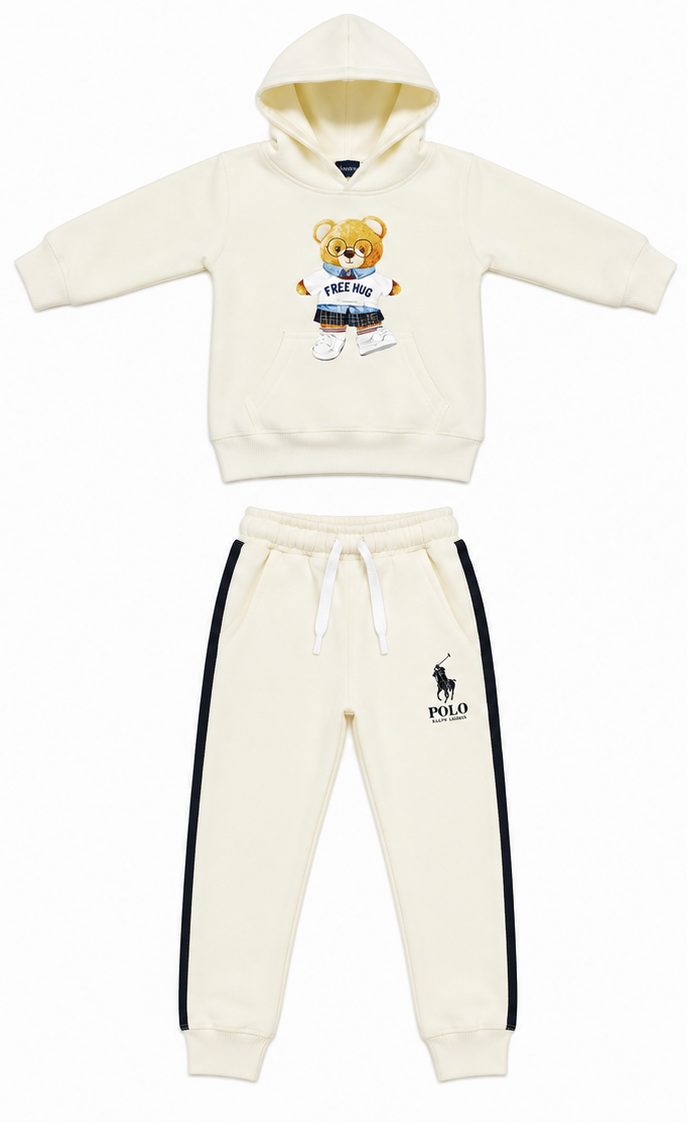 Off-White Bear Graphic Kids Fleece Tracksuit Set