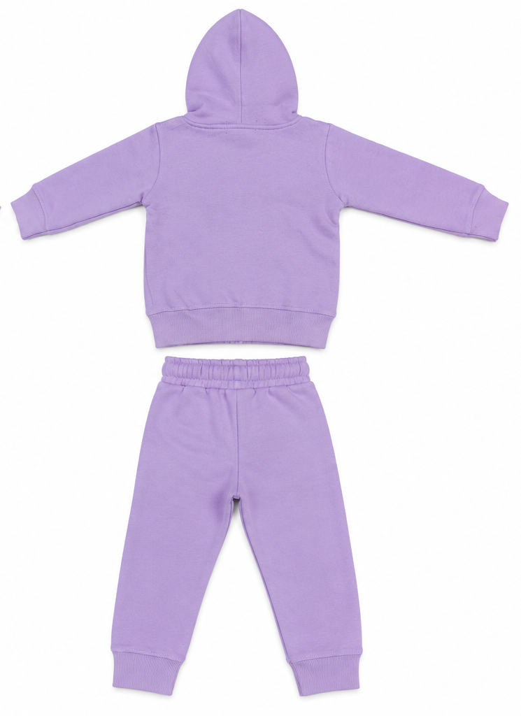 Lilac Bear Graphic Kids Fleece Zipper Tracksuit Set
