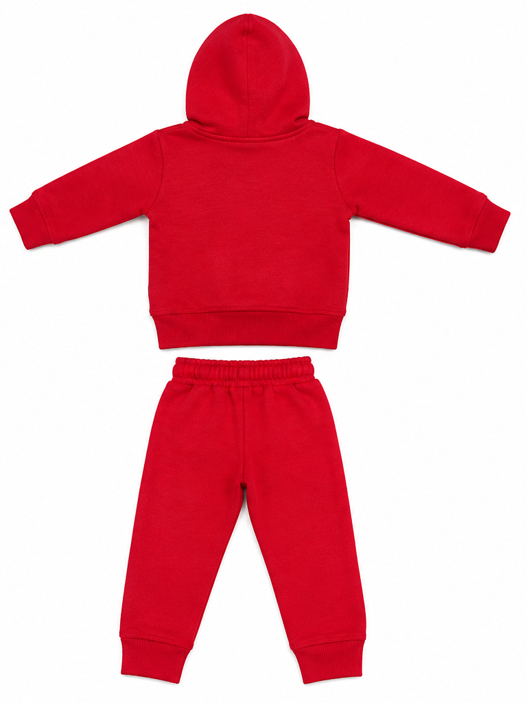 Red Bear Graphic Kids Fleece Zipper Tracksuit Set