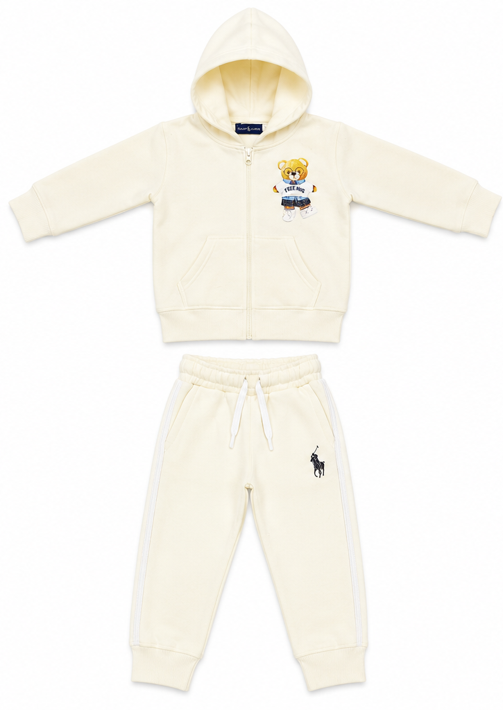 Off-White Bear Graphic Kids Fleece Zipper Tracksuit Set