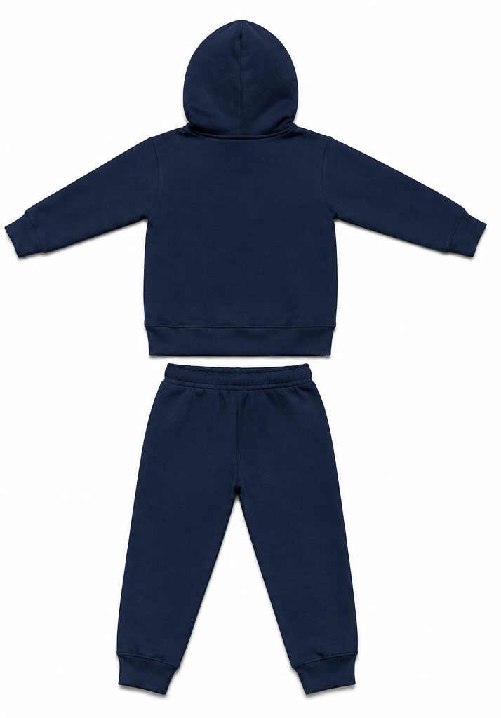Espresso & Super Sonic Blue Graphic Kids Fleece Tracksuit Set